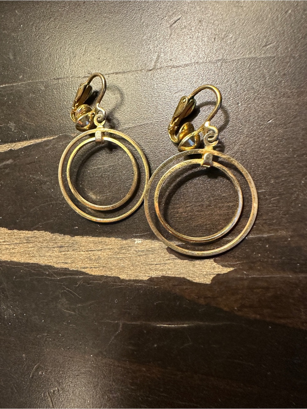 Vintage Gold Double Hoop Dangle Clip-on Earrings - Women Jewelry